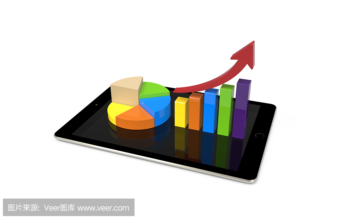 商业图表向上和饼状图的数字平板电脑